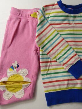 Mini Boden Floral Applique Knee Joggers & Stripe Crew Set, Size 6 Years